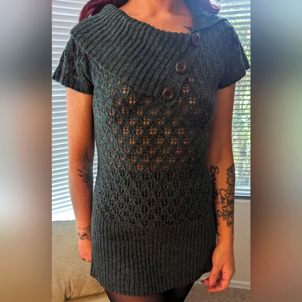 Knit cowl neck sweater tunic